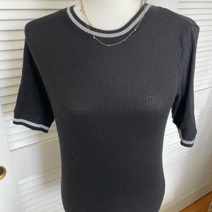 Veronica Beard short sleeve blouse. Black with silver detailing.